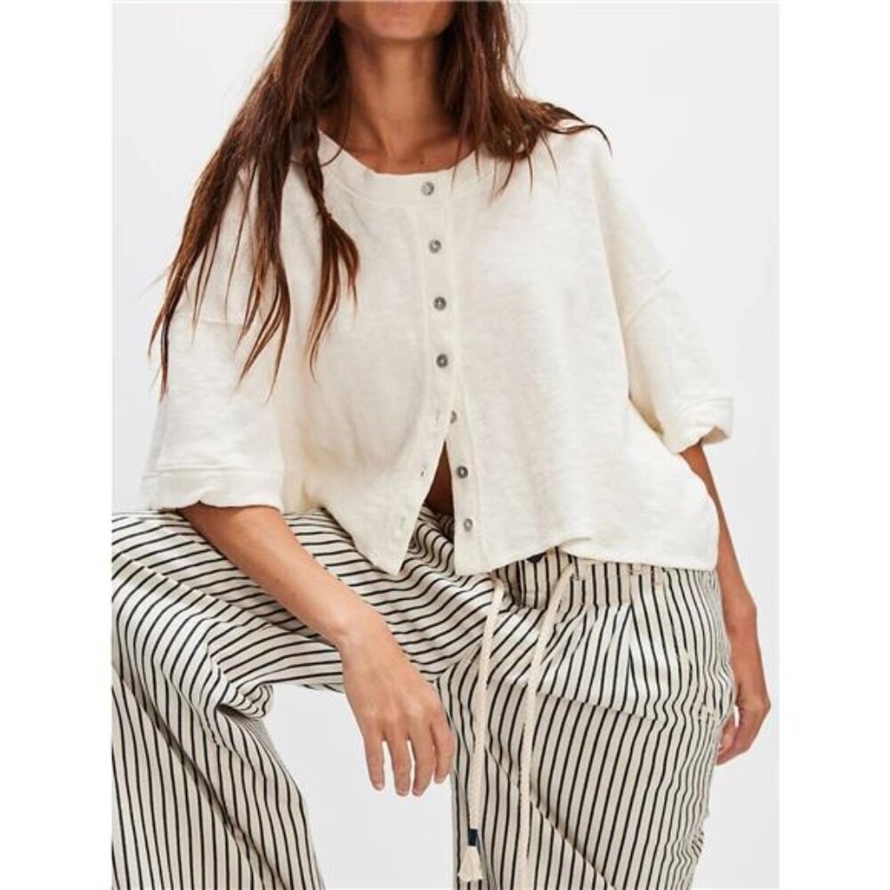 Button-Front Half Sleeve Cardigan